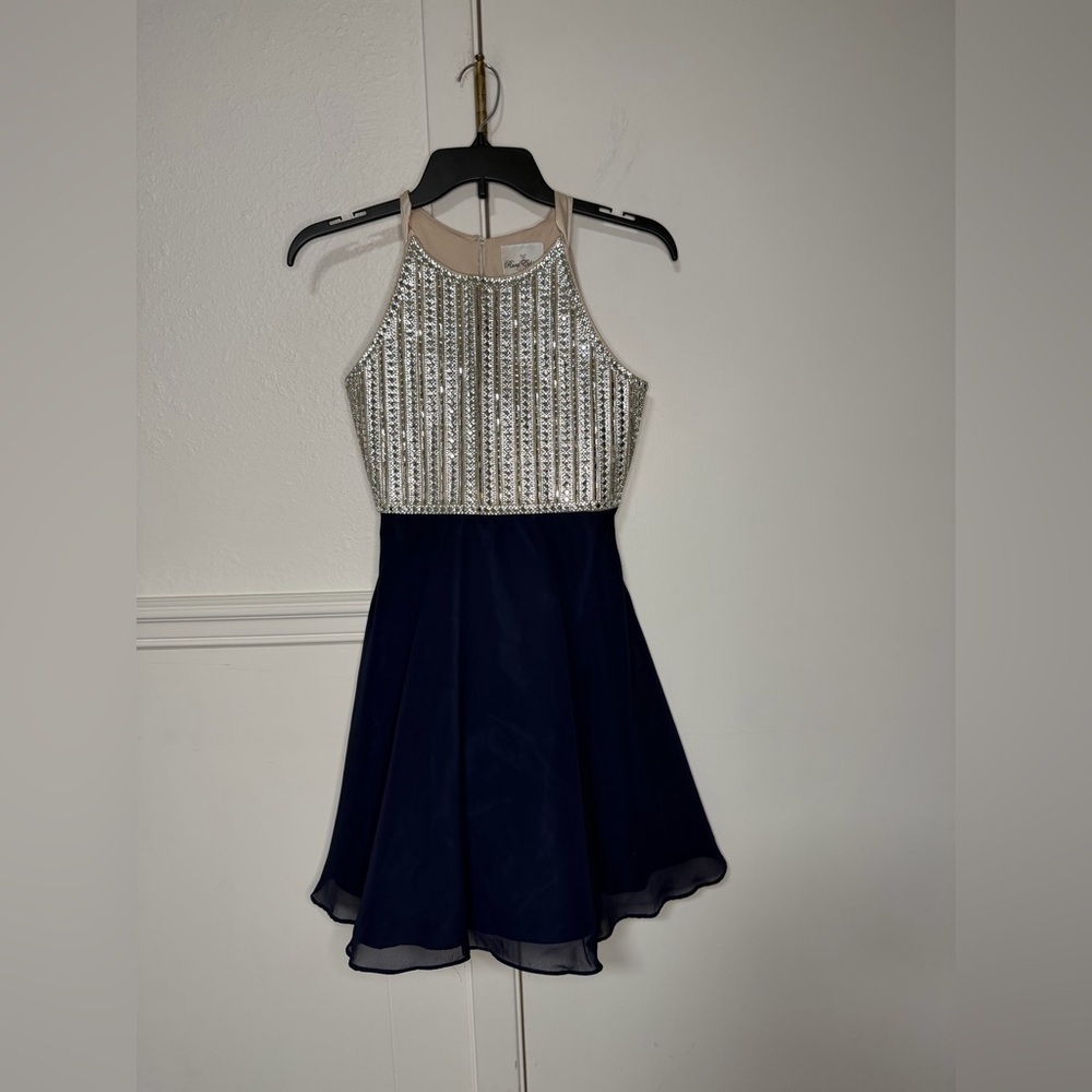Rare Editions Glittering Silver and Deep Blue Kids Dress size 14 NWOT